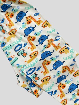 Elmas Kids Erkek Çocuk %100 Pamuklu Safari Desenli Beyaz Kısa Kollu Yazlık Pijama Takımı