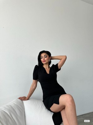 Janes Kadın Kruvaze Yaka Yandan Yırtmaç Detaylı Scuba Krep Kumaş Midi Boy Elbise