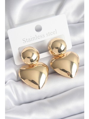 Çarşı Point 316l Çelik Gold Renk Kalp Model Kadın Küpe