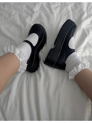 Ategewear Siyah Oxford Harajuku Tarz Bilek Toka Lolita Ayakkabı