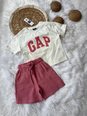 Gap Baby Premium Kalite Gap Şortlu Çocuk Takım / Gap Çocuk Yazlık Alt Üst Takım / Pembe