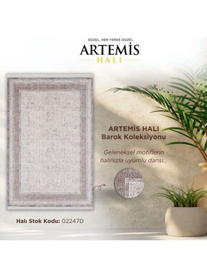 Artemis Halı Barok Antrasit Bej Krem Retro Motifli Halı