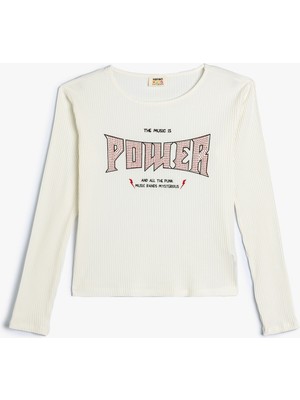 Koton Tişört Uzun Kollu Bisiklet Yak Slogan Baskılı Kaşkorse