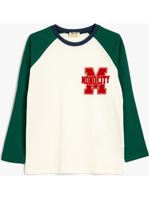 Koton Uzun Kollu Pamuklu Tişört Erkek Çocuk Kolej Baskılı Günlük Stil Ekru