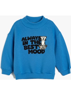 Koton Sweatshirt Yarım Balıkçı Yaka Slogan Baskılı Uzun Kollu