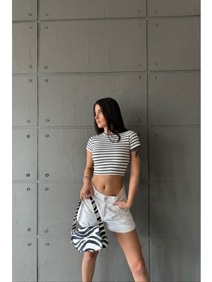 Ategewear Çizgili Kaşkorse Basic Crop Top