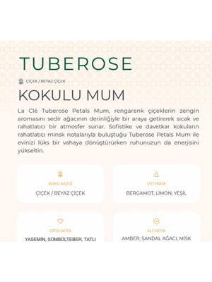 La Cle Beyaz Çiçek /Amber Kokulu Mum-Tuberose Petals