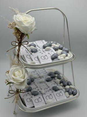 Mirabella Gift Iki Katlı Stand Kare 80 Adet Süslemeli Kız Isteme Çikoltası, Söz Nişan Çikoltası,bebek Çiklatası