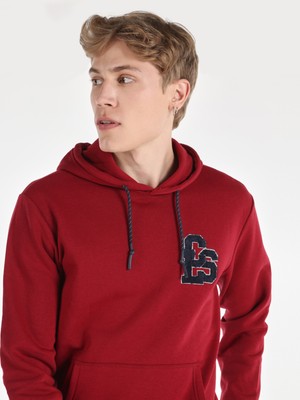 Regular Fit Baskılı Kapüşonlu Kırmızı Erkek Sweatshirt Cl1064582