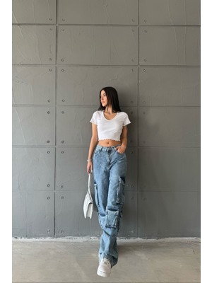 Ategewear Likrasız Ribana Kolu Fırfırlı Crop Top