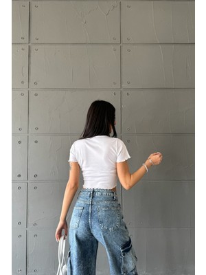 Ategewear Likrasız Ribana Kolu Fırfırlı Crop Top