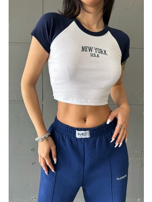 Ategewear New York Baskılı Garnili Ribana Crop