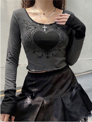 Ategewear Y2K Harajuku Gotik Uzun Kol Crop Top