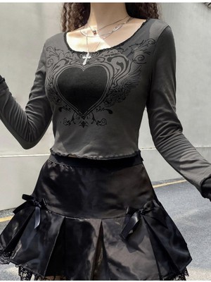 Ategewear Y2K Harajuku Gotik Uzun Kol Crop Top