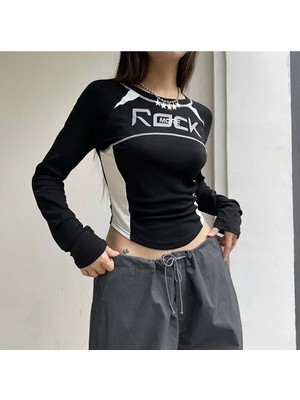 Ategewear Y2K Harajuku Rock More Uzun Kol Crop Top