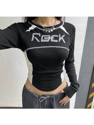 Ategewear Y2K Harajuku Rock More Uzun Kol Crop Top