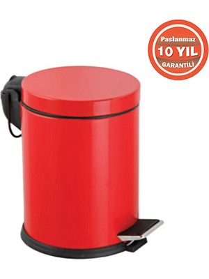 Çelik Banyo 70-139 Paslanmaz Çelik 5 Litre Pedallı Banyo Çöp Kovası Kırmızı