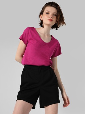 Regular Fit V Yaka Basic Pembe Kadın Kısa Kol Tişört Cl1034536