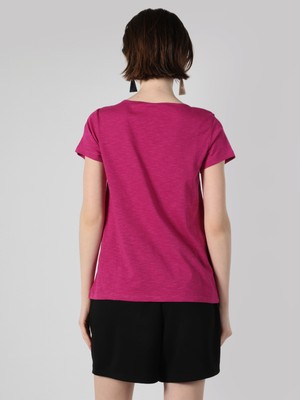 Regular Fit V Yaka Basic Pembe Kadın Kısa Kol Tişört Cl1034536