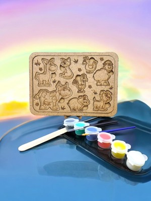 Sharp&art Çocuklar Için Puzzle Ahşap Hayvanlar Boyama Seti,boyarken Öğrensinler,boya ve Fırça ile Birlikte