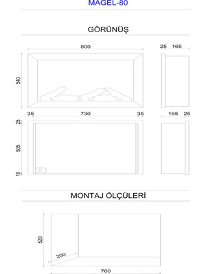 Zaya Magel 80 - Isıtmasız Elektrikli Şömine Tek Renkli Metal Çerçeveli