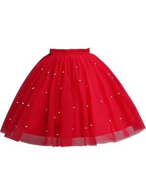 Nsm Kız Çocuk Kırmızı Incili Kabarık Tütü Etek