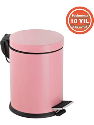 Çelik Banyo 70-140 Paslanmaz Çelik 5 Litre Pedallı Banyo Çöp Kovası Pembe