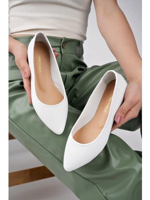 Tarçın Ayakkabı Hakiki Deri Beyaz Kadın Deri Babet TRC58-5057