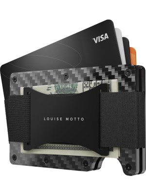 Louise Motto - Cardx - Dark Wave Strap - Karbon Fiber Cüzdan & Kartlık - Para Tutma Klipsi, Rfıd Engelleme (Siyah)