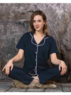 Sude Homewear Kadın Lacivert Renk Kısa Kol Pijama Takımı
