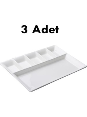 abnturk 3 Adet Kırılmayan Kahvaltı Sunum Tabağı 33X26CM Kahvaltılık 6 Bölme Sağlıklı Malzeme Tabldot Tepsisi