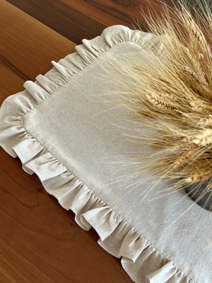 Mudita Home Fırfırlı Ham Keten Runner,Vintage Naturel Runner, Keten Runner