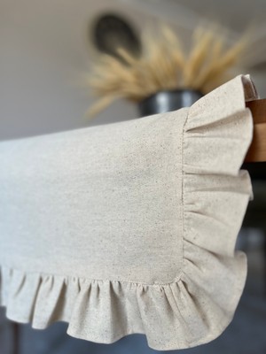 Mudita Home Fırfırlı Ham Keten Runner,Vintage Naturel Runner, Keten Runner