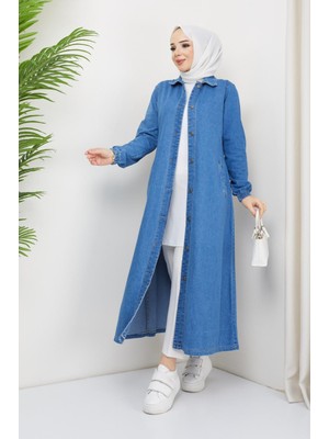 Pamuk Butik Kadın Denim Düğme Kapamalı Tesettür Kot Kap