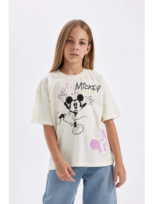 DeFacto Kız Çocuk Disney Mickey & Minnie Oversize Geniş Kalıp Bisiklet Yaka Kısa Kollu Tişört C7354A824AU