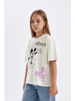 DeFacto Kız Çocuk Disney Mickey & Minnie Oversize Geniş Kalıp Bisiklet Yaka Kısa Kollu Tişört C7354A824AU