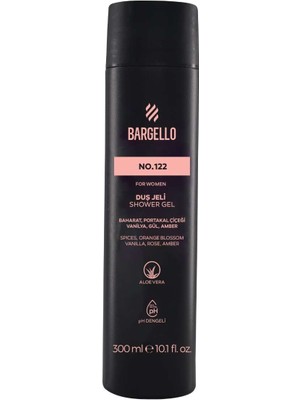 Bargello No.122 Kadın Duş Jeli 300 ml – Baharat, Portakal Çiçeği, Vanilya, Gül ve Amber Kokulu, Aloe Vera’lı Nemlendirici, pH Dengeli Formül