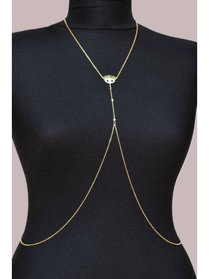 Sacce Scarves & Accessories Incili Göz Figürlü Çelik Vücut Zinciri Body Chain Gold Renk