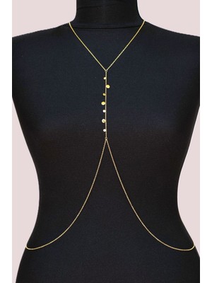 Sacce Scarves & Accessories Işıltılı Pullu Çelik Vücut Zinciri Body Chain Gold Renk