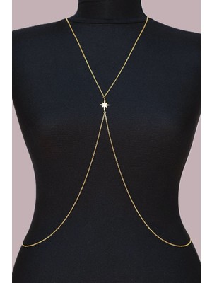 Sacce Scarves & Accessories Kuzey Yıldızı Figürlü Çelik Vücut Zinciri Body Chain Gold Renk