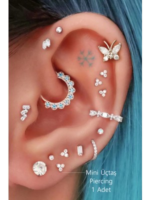 Sacce Scarves & Accessories Gümüş Renkli Mini Üçtaşlı Zirkon Piercing Helix Kıkırdak Lob Conch