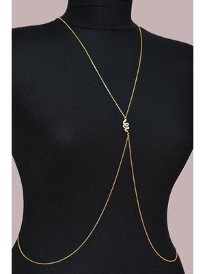 Sacce Scarves & Accessories Yılan Figürlü Çelik Vücut Zinciri Body Chain Gold Renk