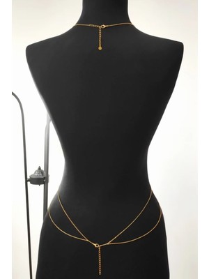 Sacce Scarves & Accessories Çelik Ince Zincir Vücut Kolyesi Body Chain Çelik Vücut Zinciri Gold Renk