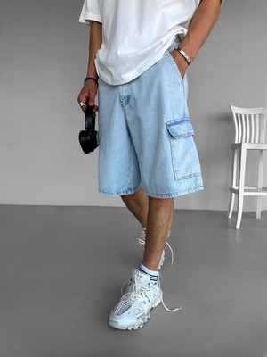 Abluka Online Baggy Fit Kargo Cepli Şort Mavi