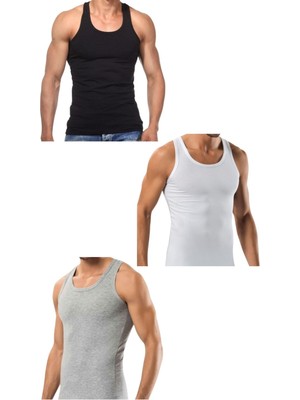 Maruf Shop 3 Adet Erkek Slim Fit Dar Kalıp Likralı Penye Sporcu Atleti(Rambo Atleti)