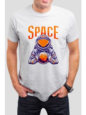Space Baskılı Beyaz Tişört C845