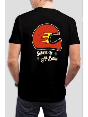 Motorcu Kask Baskılı Siyah Tişört C828