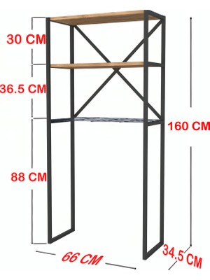 Nur Metal Çamaşır Makinesi Dolabı Metal Banyo Düzenleyici 3 Raflı Banyo Dolabı - Çam