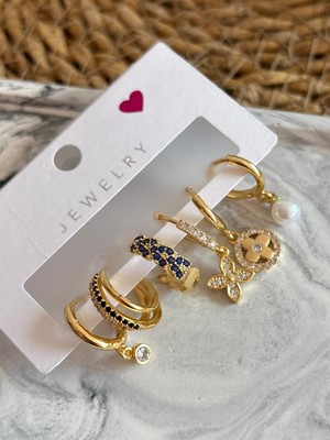 Nur's Jewelery & Accessories Vip Zirkon Kaplama 6'lı Küpe Set Renk Atmaz