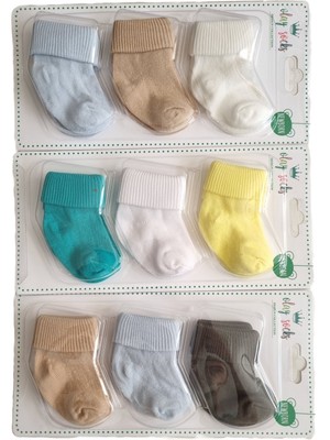 Olay Socks 9'lu Pamuk Yenidoğan Hediyelik Kutulu  Ekonomik Paket Bebek Çorap